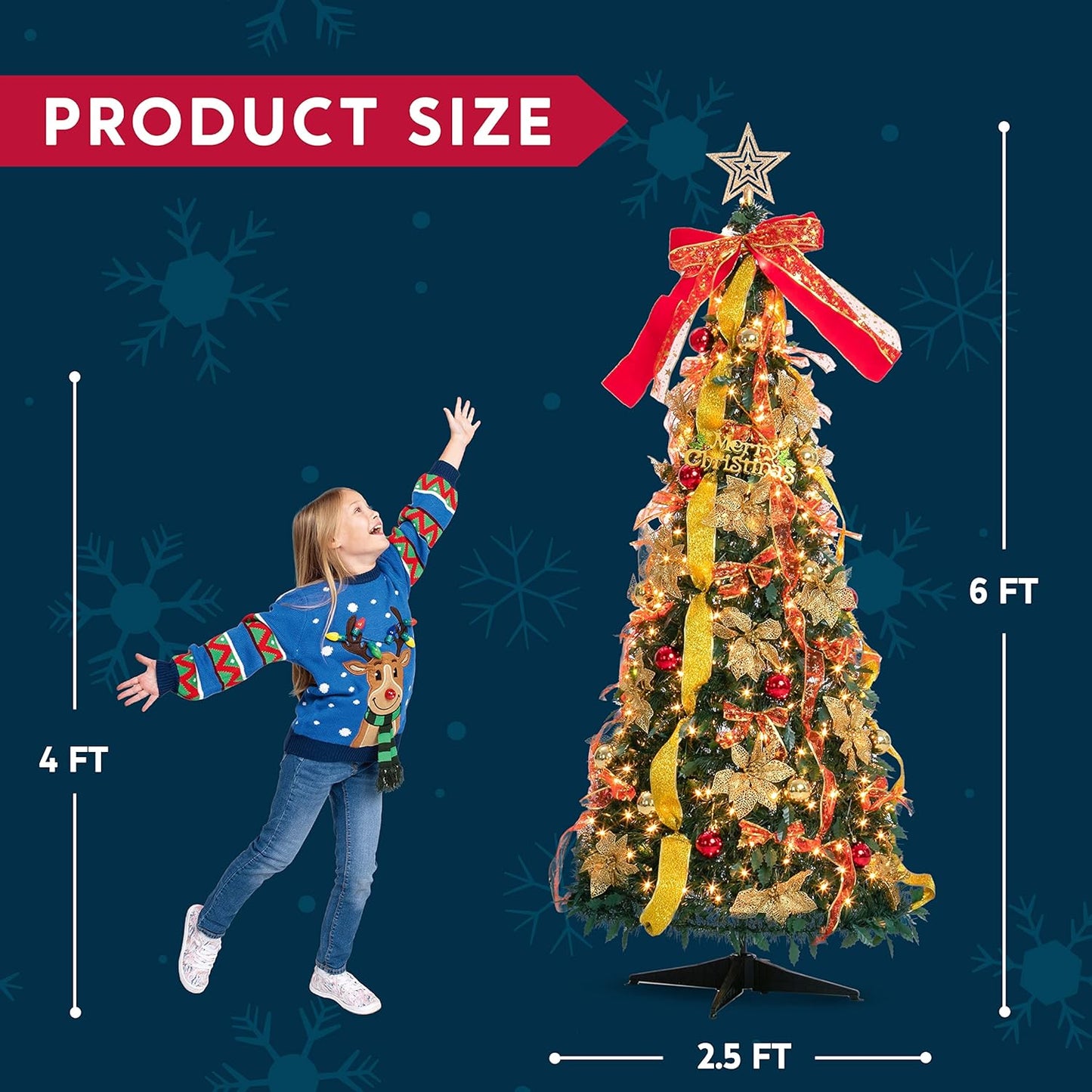 6 FT Christmas Collapsible Tree Pop up Christmas Tree with 350 LED Warm White Lights for Indoor Outdoor Garden Holiday Décor