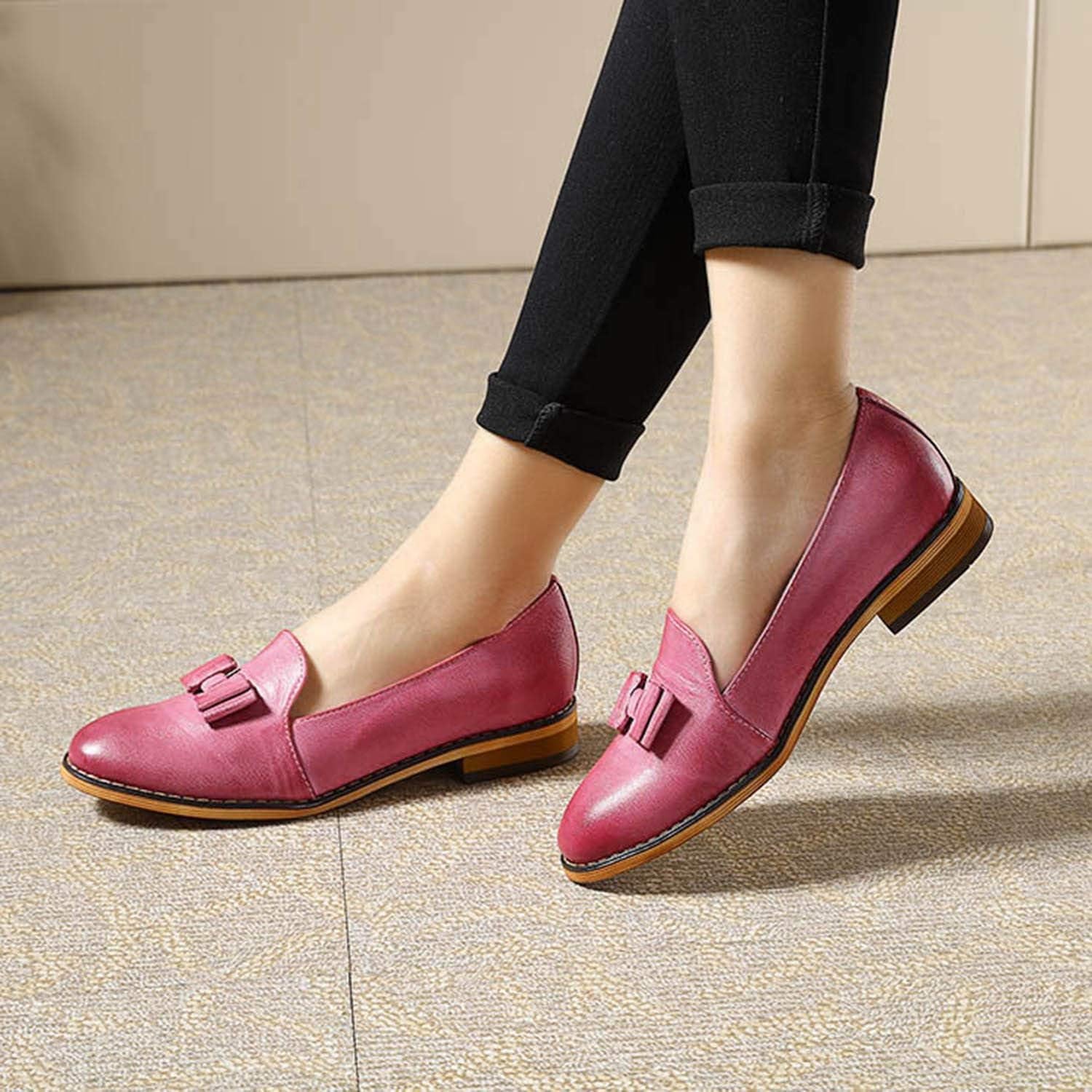 Women'S Leather Bow Penny Loafer Business Casual Slip on Flat Office Work Shoes for Ladies