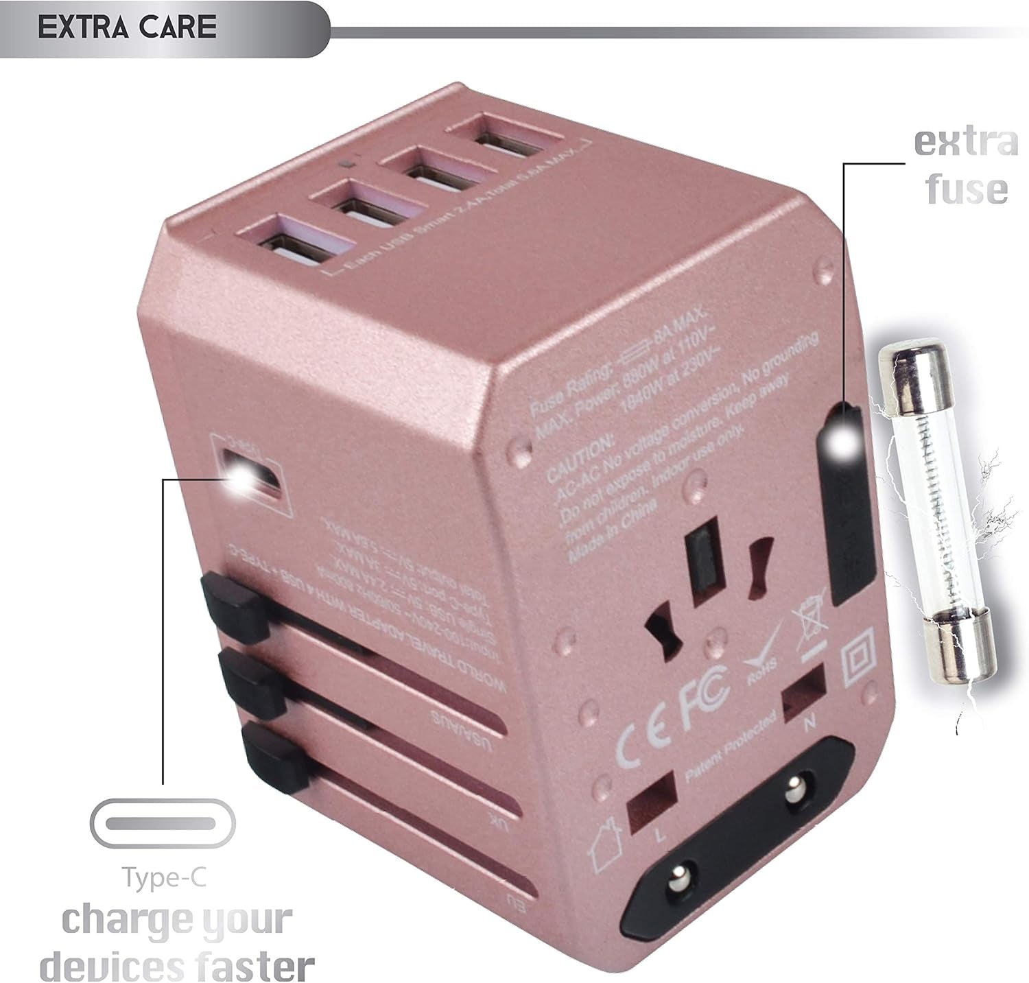 Power Plug Adapter - International Travel (W/5 USB Ports and USB Type C)- Work 150+ Countries - 220 Volt Adapter - Travel Adapter - Type C a G I A/C - UK Japan China Europe