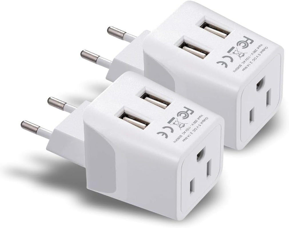 European, Egypt Travel Adapter Plug with Dual USB - Type C - Europe - Usa Input - Light Weight - Perfect for Cell Phones, Chargers, Cameras and More - 2 Pack