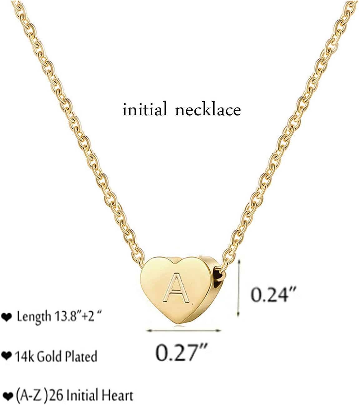 Gold Q Initial Heart Necklace Handmade Dainty Personalized A-Z