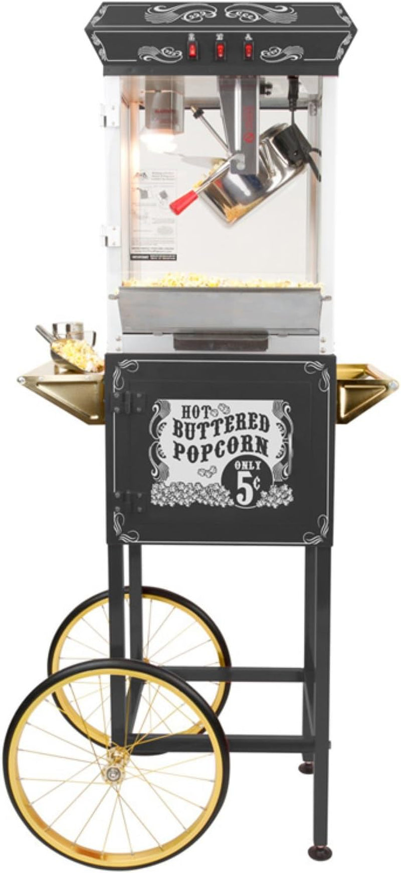 Sideshow Popper 8-Ounce Hot Oil Popcorn Machine with Cart, Black/Gold