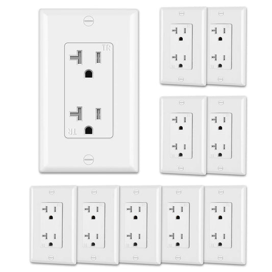 (10 Pack) CML 20 Amp Decor Receptacle Outlet with Wallplate, Child-Safe Tamper Resistant, 20A/125V, 3-Year Warranty, UL Listed