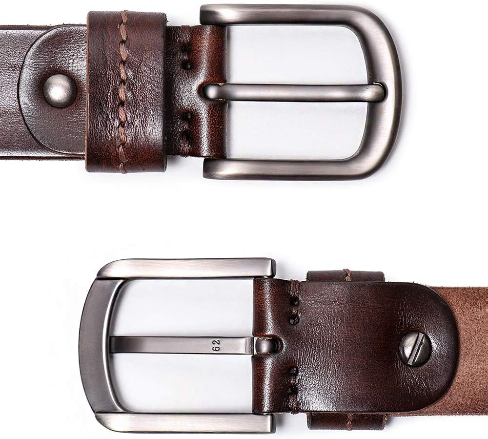 Men'S Casual Genuine Leather Belt,Full Grain Cow Leather Strap Classic Gift Design with Prong Buckle (Dark Brown, Fit Pant Size:34-38)