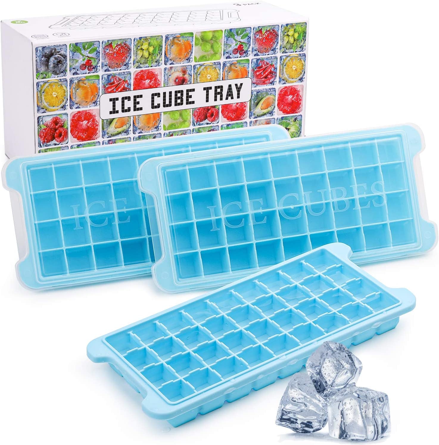 Ice Cube Trays Silicone Ice Cube Molds with Lids 3 Pack 108 Mini Small Square Ice Cubes,Easy Release Reusable and BPA Free Ice Cube Maker for Whiskey Storage,Cocktail,Beverages