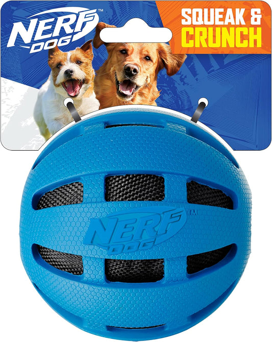 Crunch and Squeak Rubber Ball Dog Toy, Single, Medium/Large, Blue