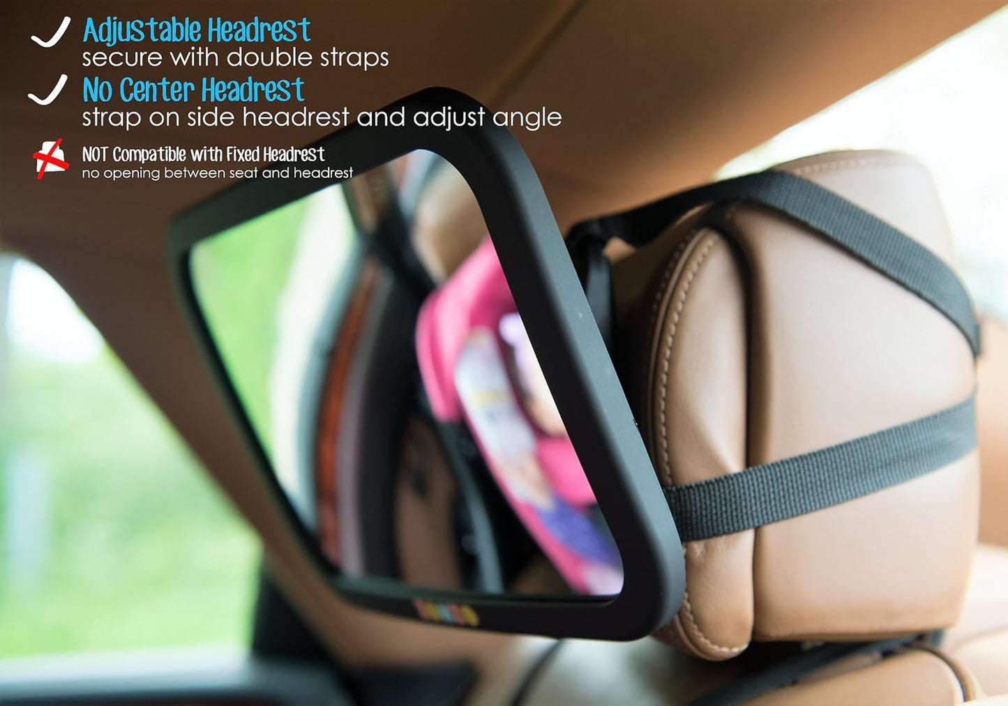 Baby Car Mirror for Back Seat | View Rear Facing Infant in Backseat | Securely Fasten with Double Strap | Pivot Joint to Easily Adjust to Desired Viewing Angle …