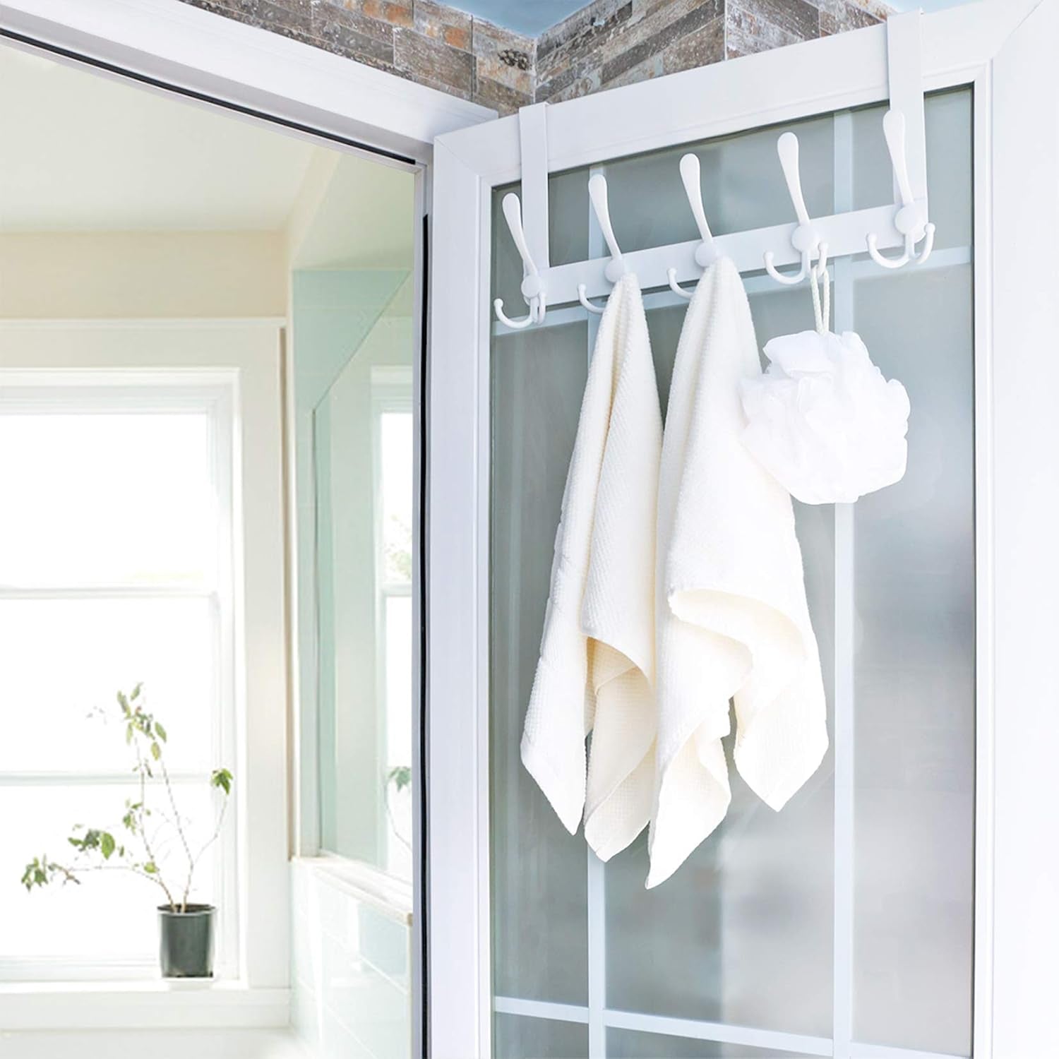 Over the Door Towel Racks for Bathroom Hooks for Clothes Hanging White Hanger