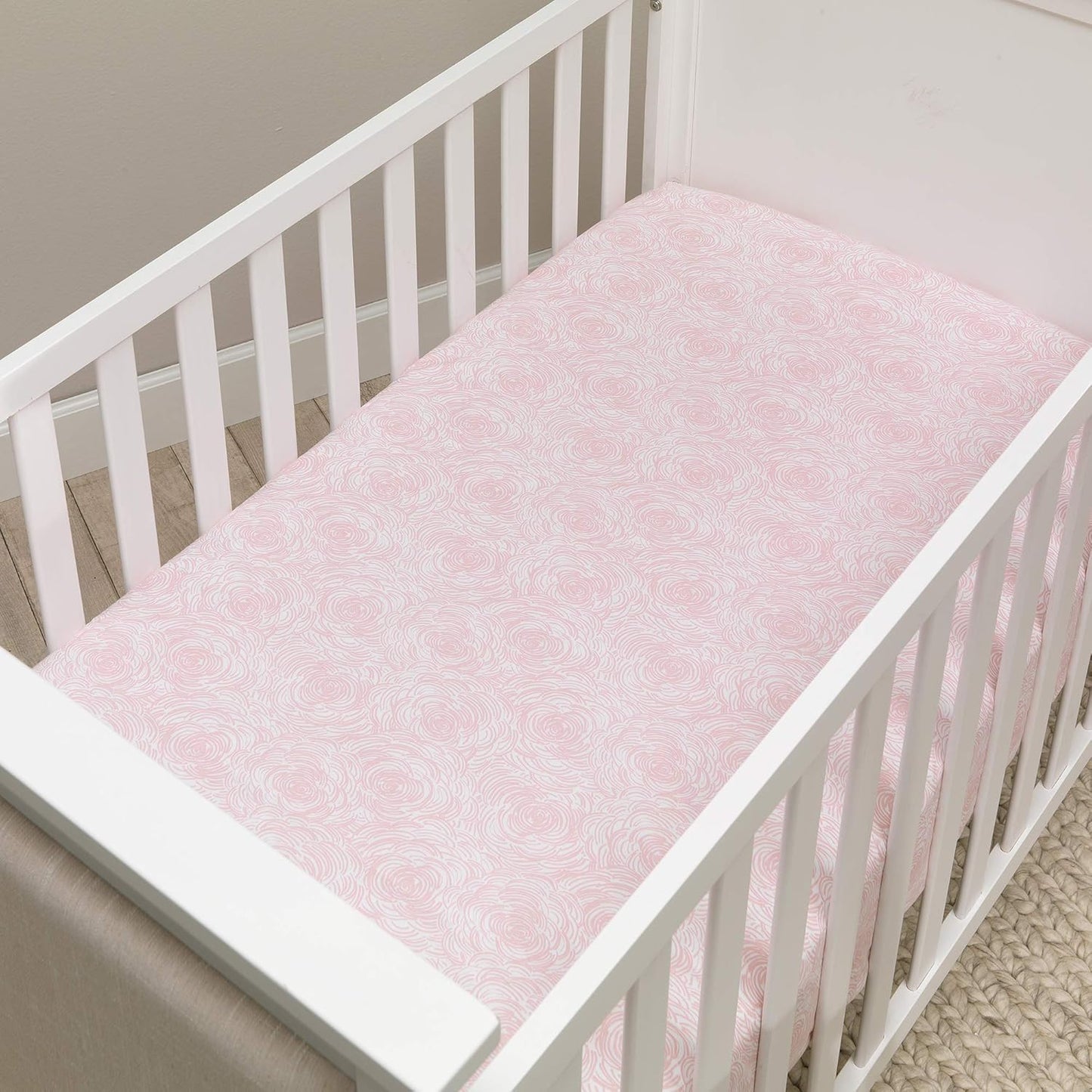 Signature Pink/White Floral Bud Organic Cotton Fitted Crib Sheet