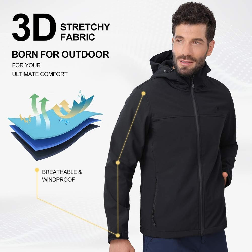 Mens Softshell Jacket Fleece Lined Waterproof Windproof Lightweight Outerwear Full Zip Hiking Work Travel