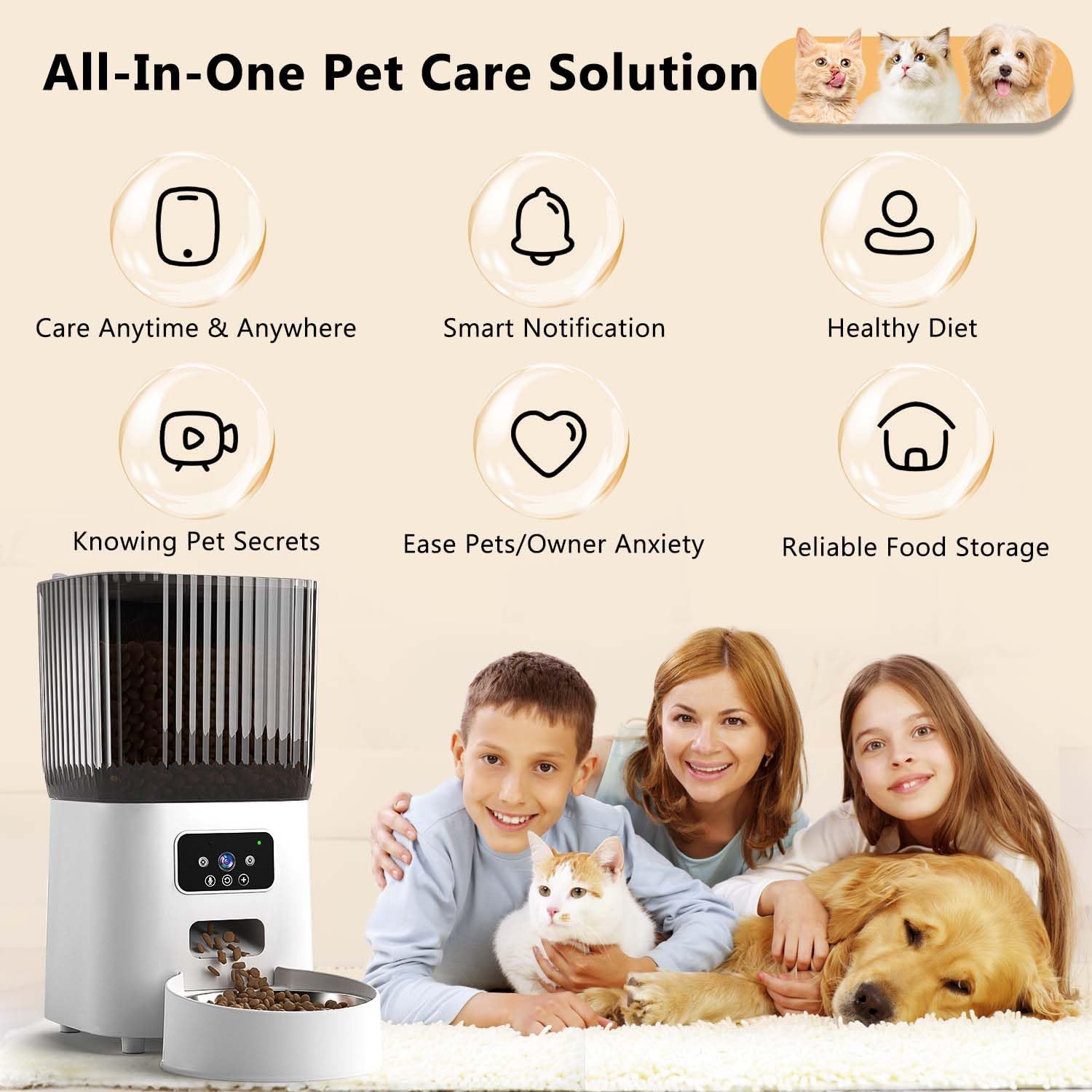 "Smart Automatic Cat Feeder with HD Camera & Night Vision - 6L Timed Food Dispenser, 2-Way Audio & App Control for Cats and Dogs!"