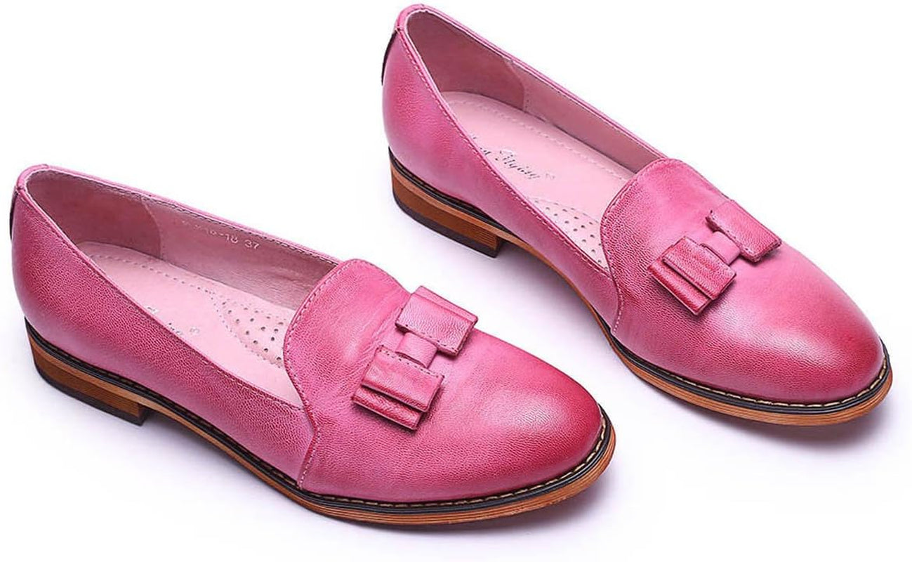 Women'S Leather Bow Penny Loafer Business Casual Slip on Flat Office Work Shoes for Ladies