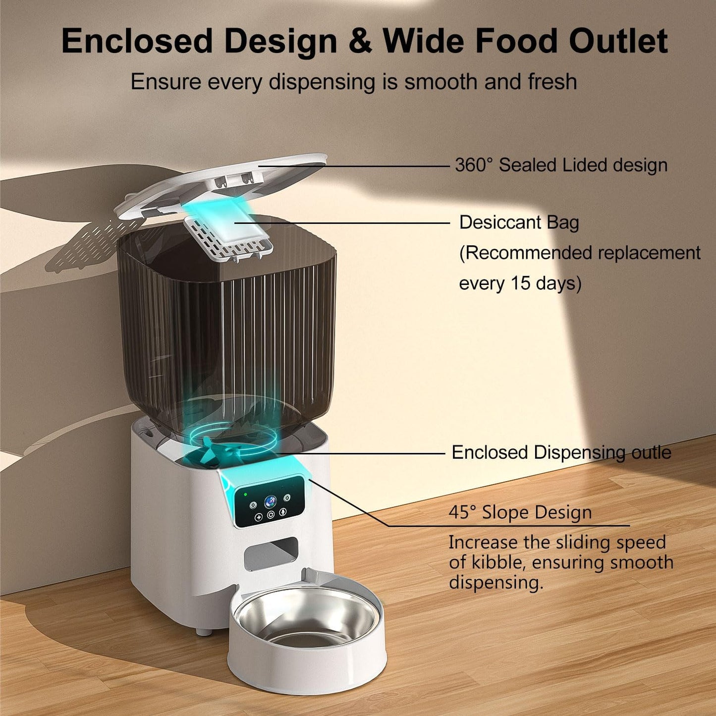 "Smart Automatic Cat Feeder with HD Camera & Night Vision - 6L Timed Food Dispenser, 2-Way Audio & App Control for Cats and Dogs!"