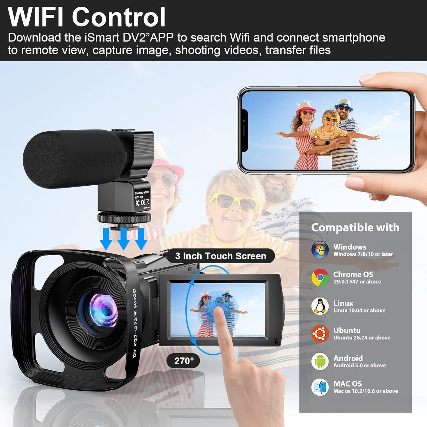 "Ultimate 5K Video Camera Camcorder - 48MP UHD, Wifi & IR Night Vision, Perfect for YouTube Vlogging with 16X Zoom, Touch Screen, External Microphone, Stabilizer, Remote & 2 Batteries!"