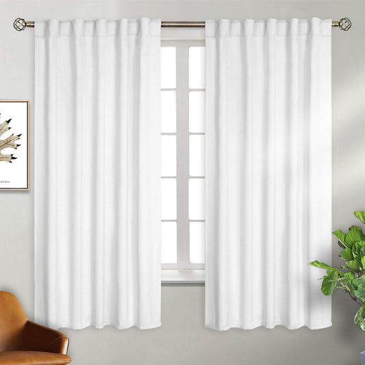 Rod Pocket and Back Tab Blackout Curtains for Bedroom - Thermal Insulated Room Darkening Curtains for Living Room , 2 Window Curtain Panels ( 42 X 63 Inch, Greyish White )