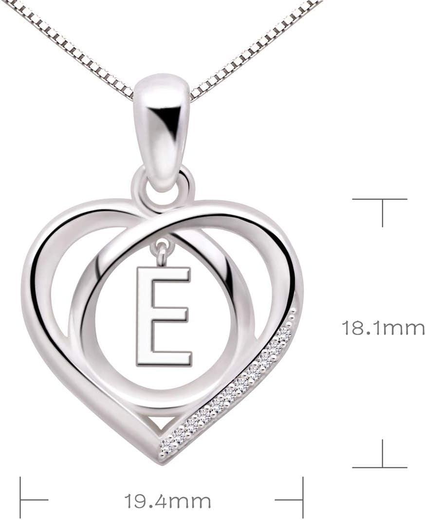 Jewelry Sterling Silver Initial Letter Alphabet Love Heart Cubic Zirconia Pendant Necklace