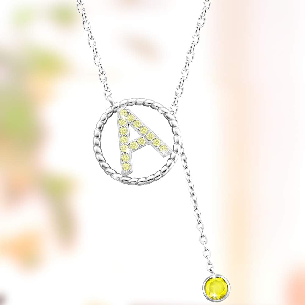 Diamond Initial Letter Necklace Gold Letter a Pendant Necklaces with Long Dainty Birthstone for Women Wife Girl Alphabet Charm Jewelry Gift