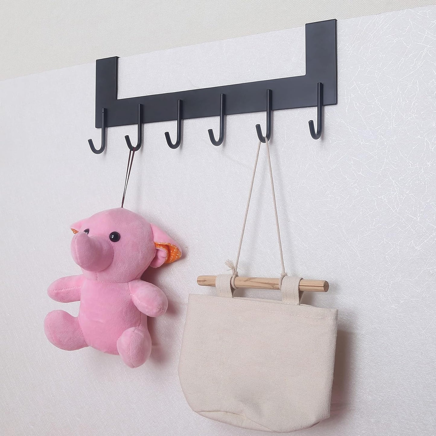 over the Door Hook - 6 Hooks, Metal Door Rack for Entryway, over the Door Towel Hook for Bathroom, Black Door Hanger for Coat, Towel, Backpack