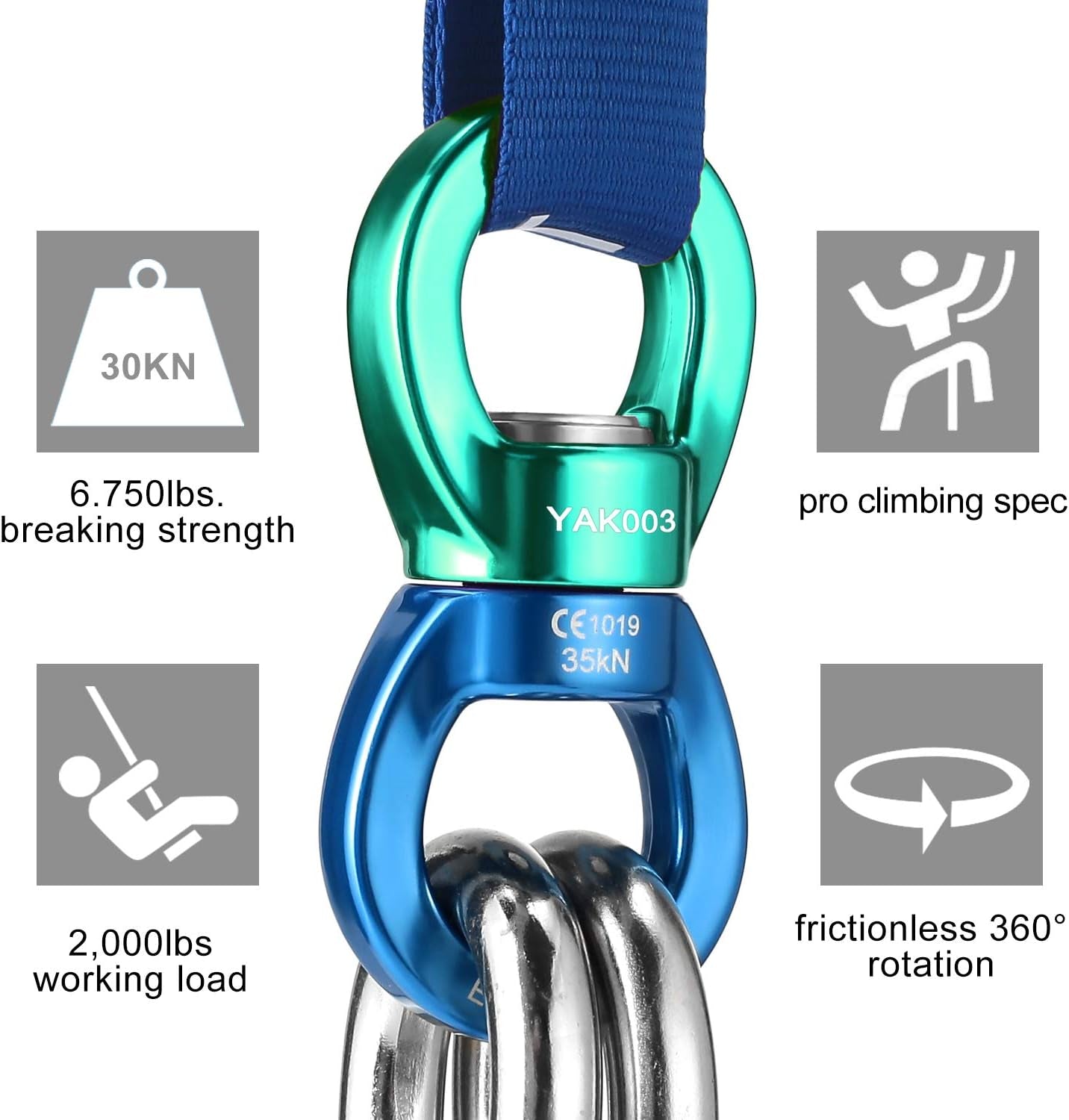 Tree Swing Swivel Spinner with 2 Carabiners 35KN for Aerial Silks, Spider Web Tree Swing, Hanging Hammock, Children'S Pod Swing - Safest Climbing Rotational Device Hanging Spinner 2000 up Lbs