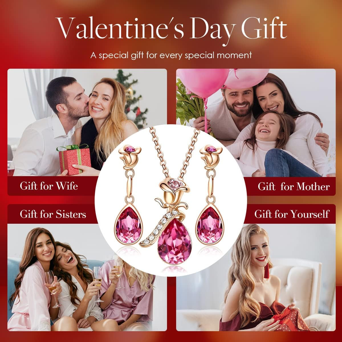 Jewelry Sets for Women Rose Gold Jewelry Embellished with Crystal from Austria Christmas Mothers Day Valentine'S Day Jewelry Gifts Necklace and Earrings Set for Mom Wife