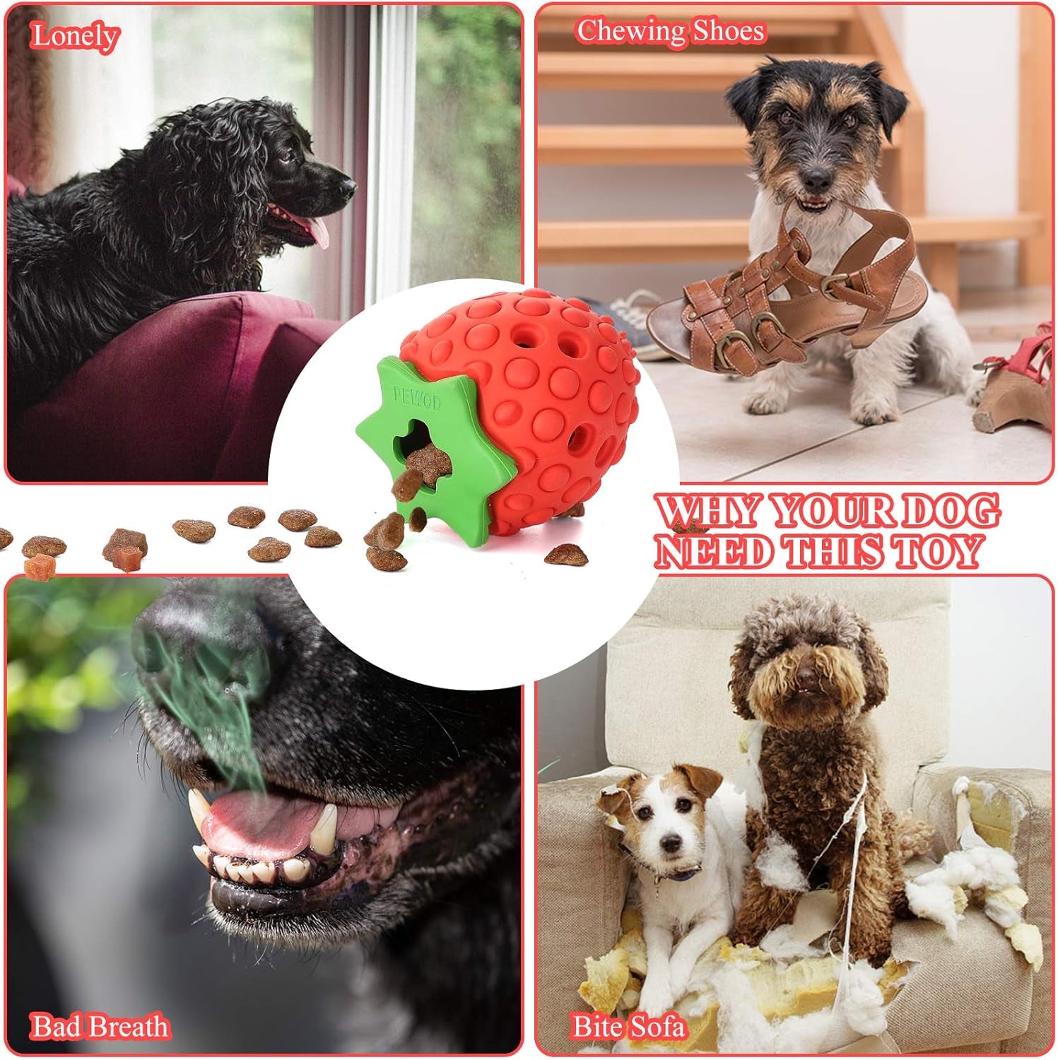 Strawberry Dog Chew Toys for Baby Chewers | Dog Teething Toy | Treat Dispensing Dog Toys | Indestructible Tough Durable Puppy Toy for Small Dogs