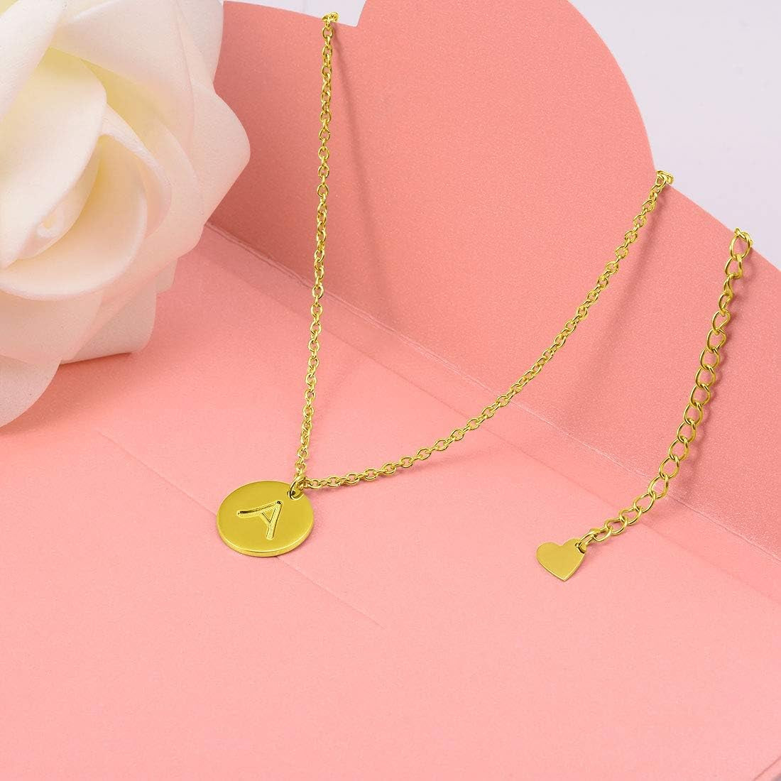 a Initial Necklace Gold for Women Gifts Stainless Steel Dainty Coin Name Cute Initial Charm Necklace Letter Pendant Script Initial Necklace for Girls with Initial