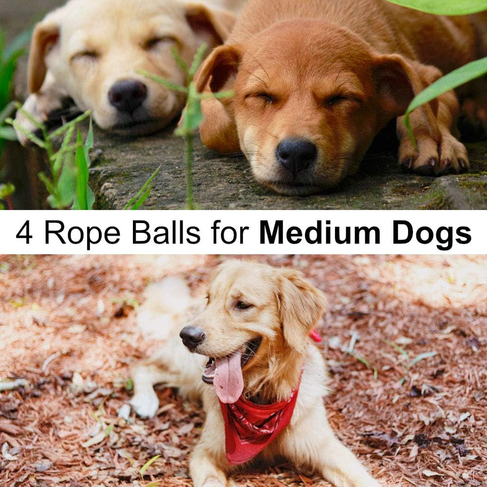 Dog Toys for Medium Breed Dogs Rope Dog Ball Aggressive Chewers Cotton Balls Outdoor and Indoor Play (4-Pack)