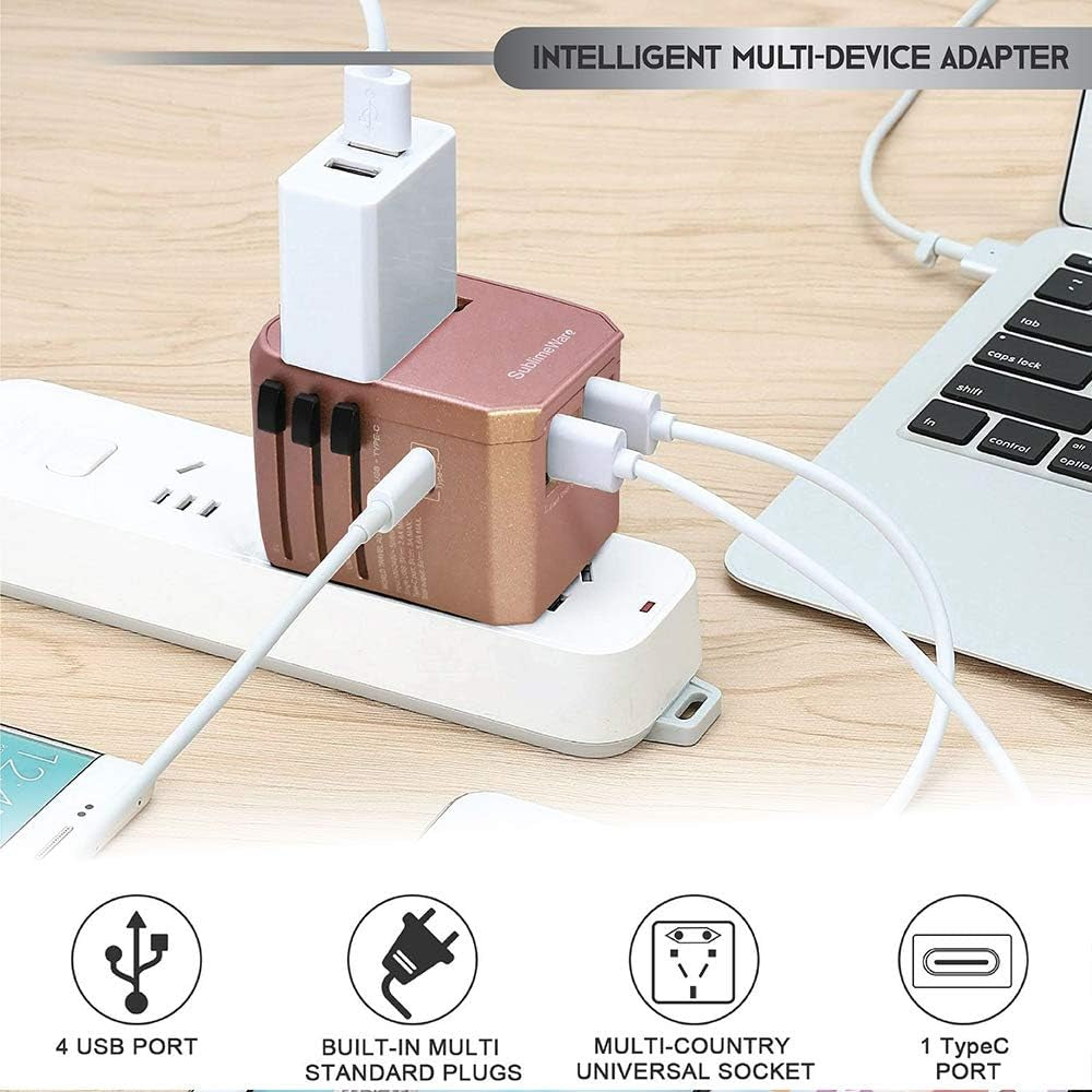 Power Plug Adapter - International Travel (W/5 USB Ports and USB Type C)- Work 150+ Countries - 220 Volt Adapter - Travel Adapter - Type C a G I A/C - UK Japan China Europe