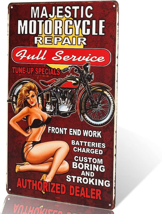 -The Full Service Motorcycle Repair Sign with Pin up Girl Is a Great Garage or Man Cave Sign