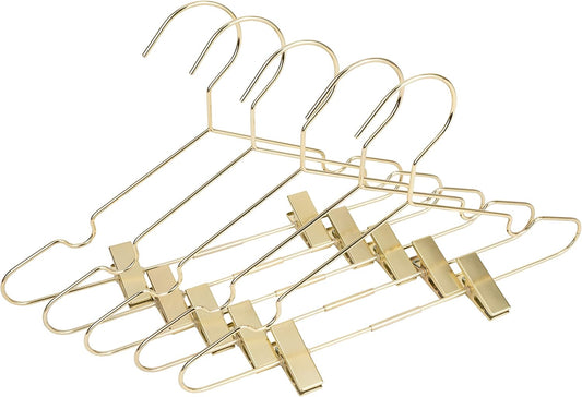 Baby Clothes Hangers 12.6" Gold Metal Skirt Hanger with 2 Adjustable Clips Closet Storage Heavy Duty Rack Kids Shirts, Pants Coats Display Space Saving Solution for Wardrobe 25 Pack