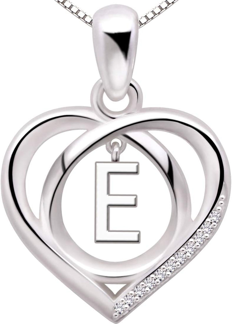 Jewelry Sterling Silver Initial Letter Alphabet Love Heart Cubic Zirconia Pendant Necklace