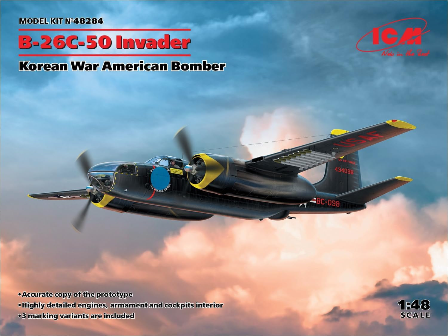 Douglas B-26C-50 Invader Korean War American Bomber Plastic Model Kit, 1/48 Scale