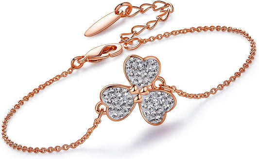 Clover Bracelet Rose Gold Plated Adjustable Chain Bracelets Embellished with Crystals from Gift for Girl