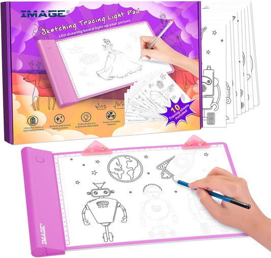 Light up Tracing Pad Pink Drawing Tablet Coloring Board for Kids Children to for Girls Boy (Includes 10 Traceable Sheets and Two Clips)