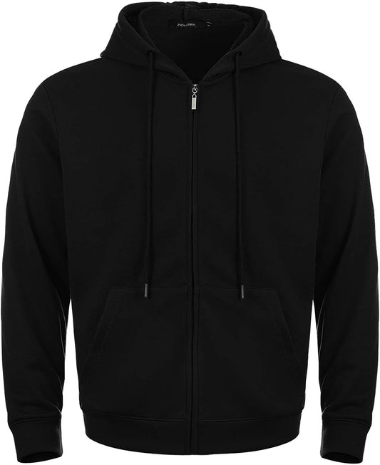 Mens Lightweight Full Zip up Hoodie Hooded Active Sweatshirt