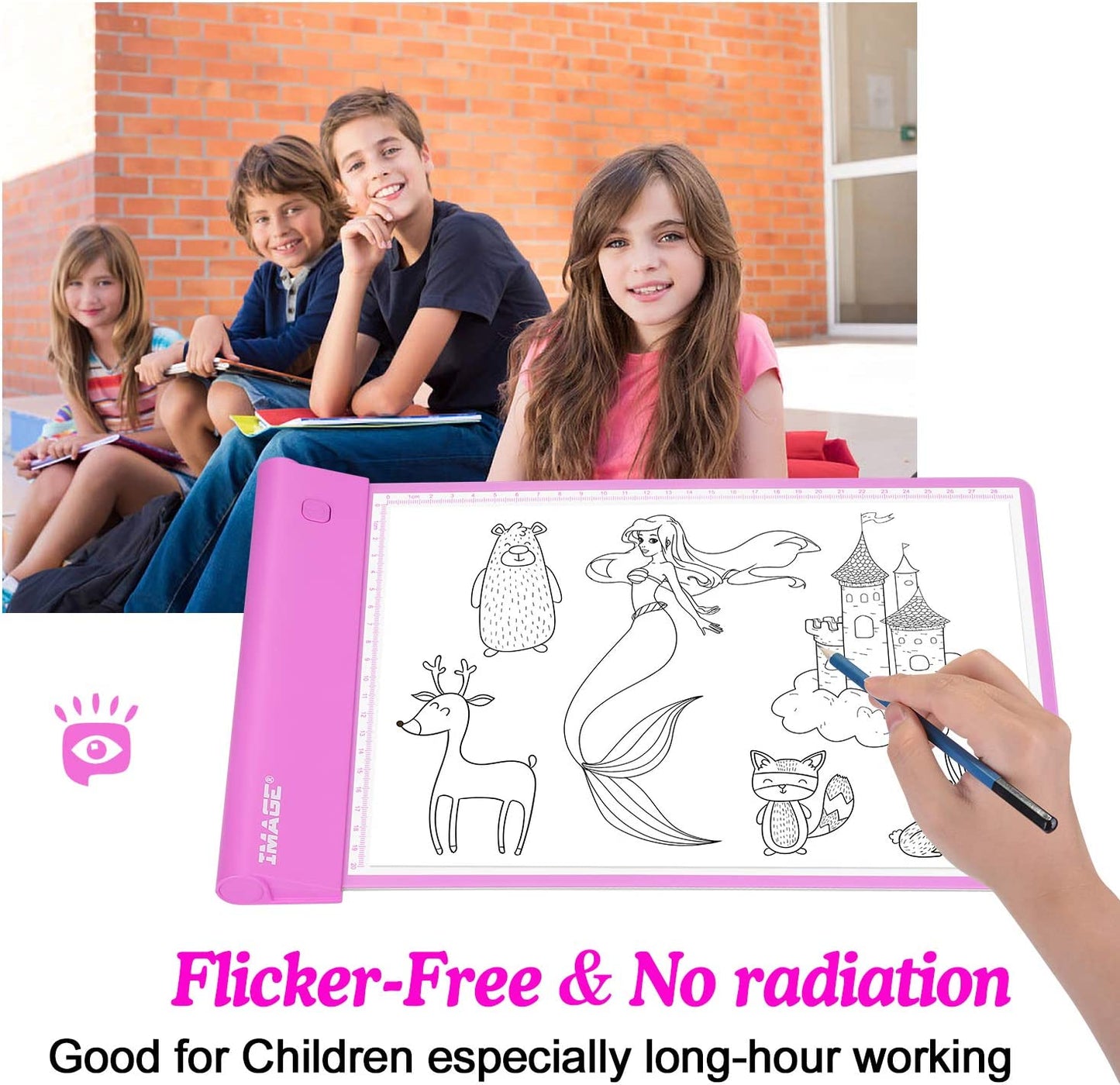 Light up Tracing Pad Pink Drawing Tablet Coloring Board for Kids Children to for Girls Boy (Includes 10 Traceable Sheets and Two Clips)