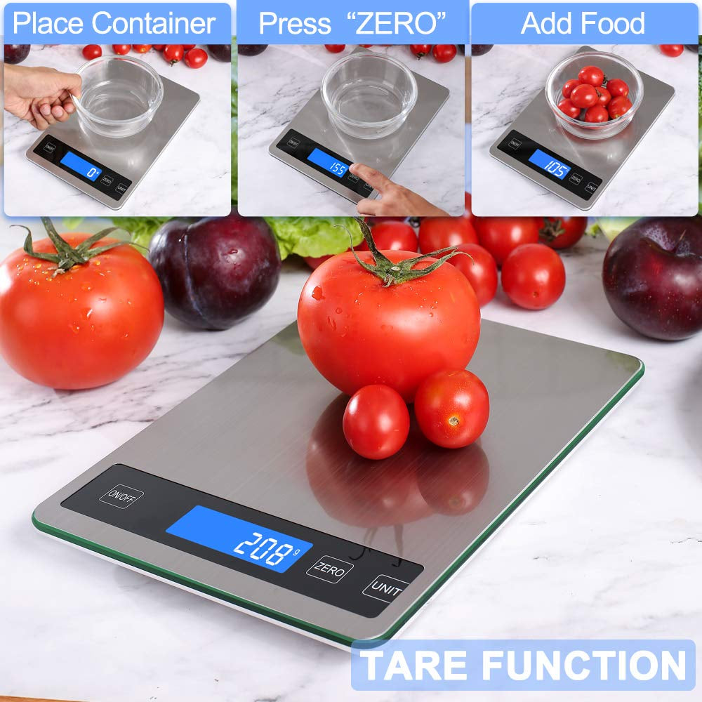 Food Scale, 33Lbs Digital Food Kitchen Scale Weight Grams and Oz for Cooking Baking, Meal Prep and Weight Loss, 7 Units LCD Display Tare Function, 1G/0.1Oz Precise Graduation, Easy Clean