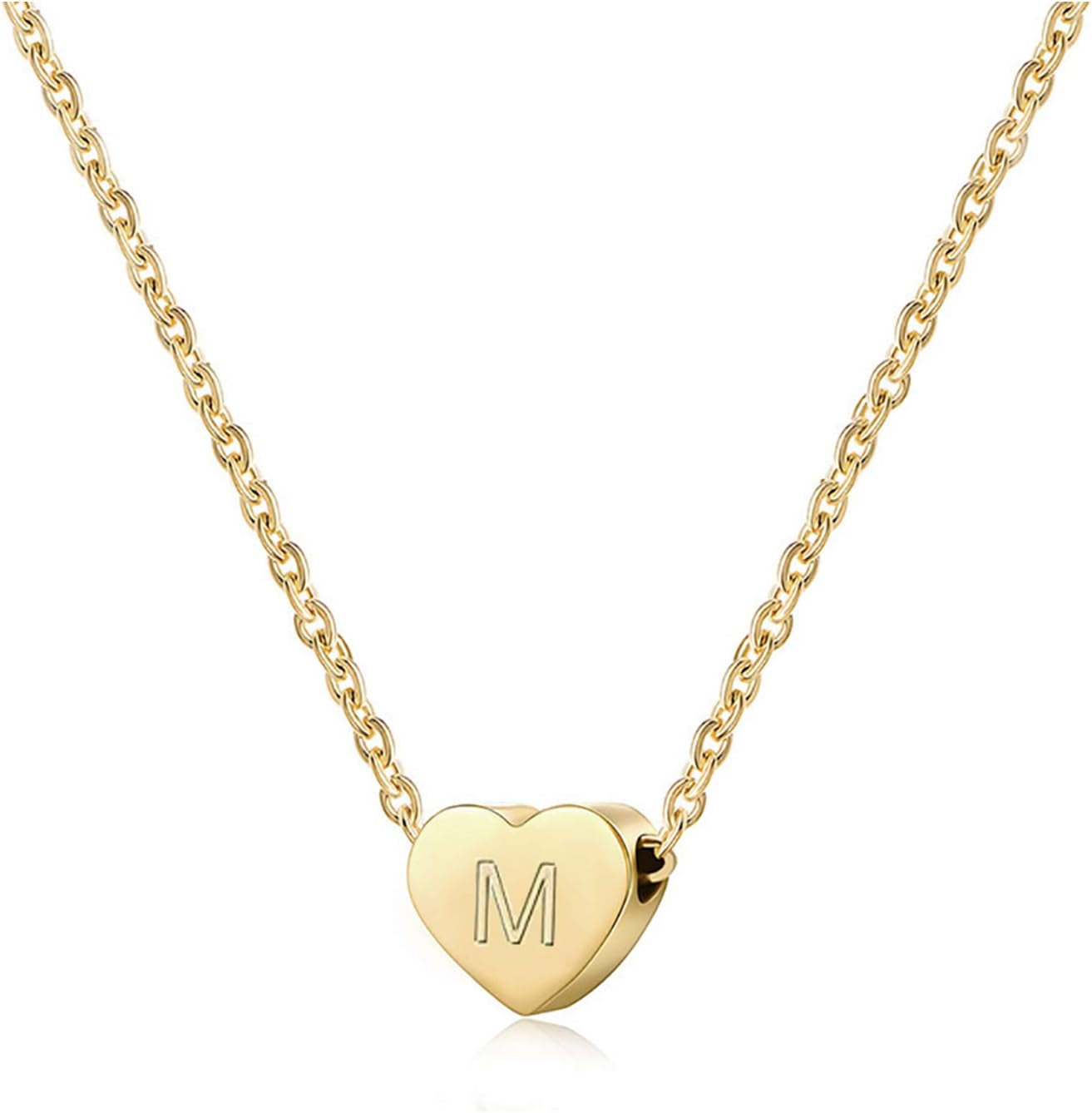 Gold M Initial Heart Necklace Handmade Dainty Personalized A-Z Letter Heart Choker Necklace Gift for Women Necklace Jewelry Gift(M)