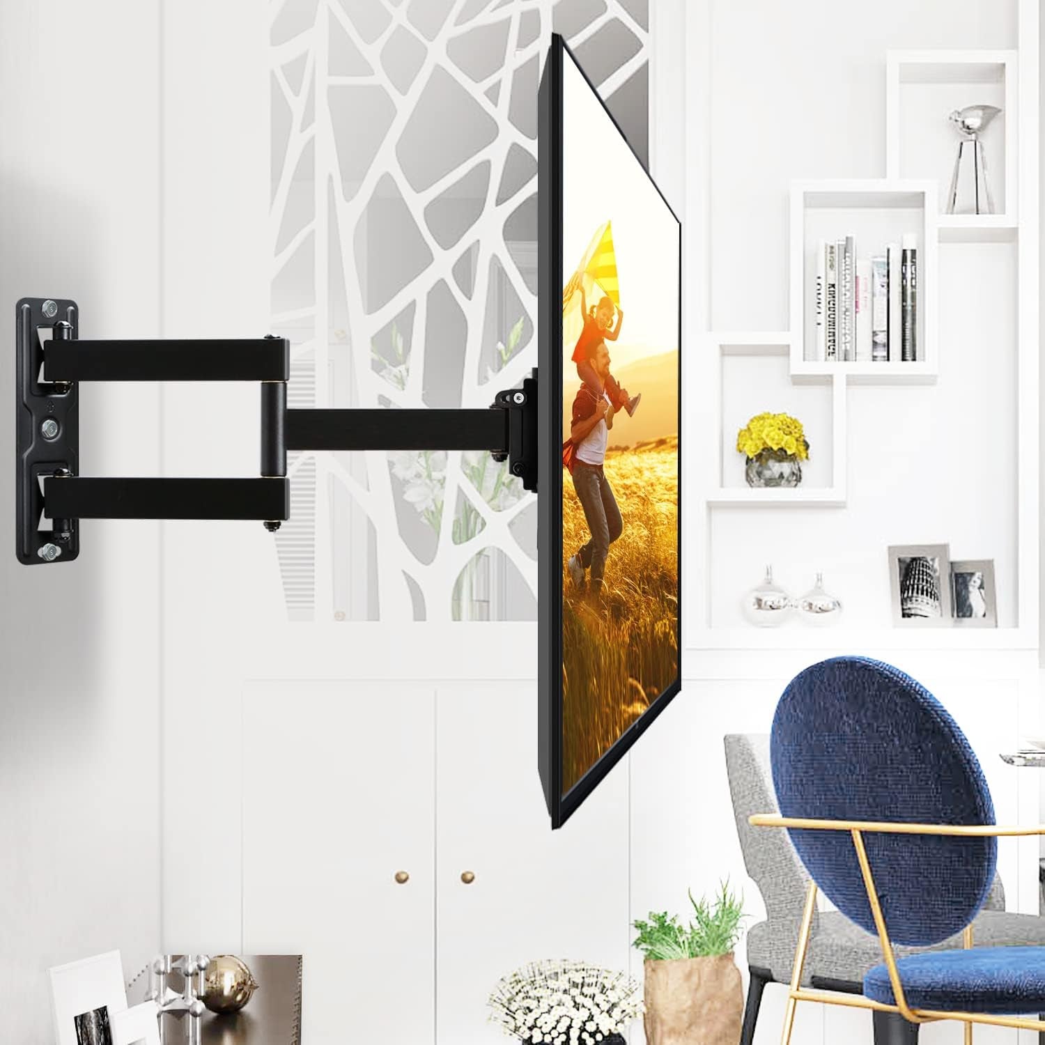 Full Motion TV Wall Mount Bracket for 26-55 Inch Tvs, Swivel TV Wall Mount Bracket with TV Center Design & Extend 16.7 Inch, up to VESA 400X400Mm and 77LBS