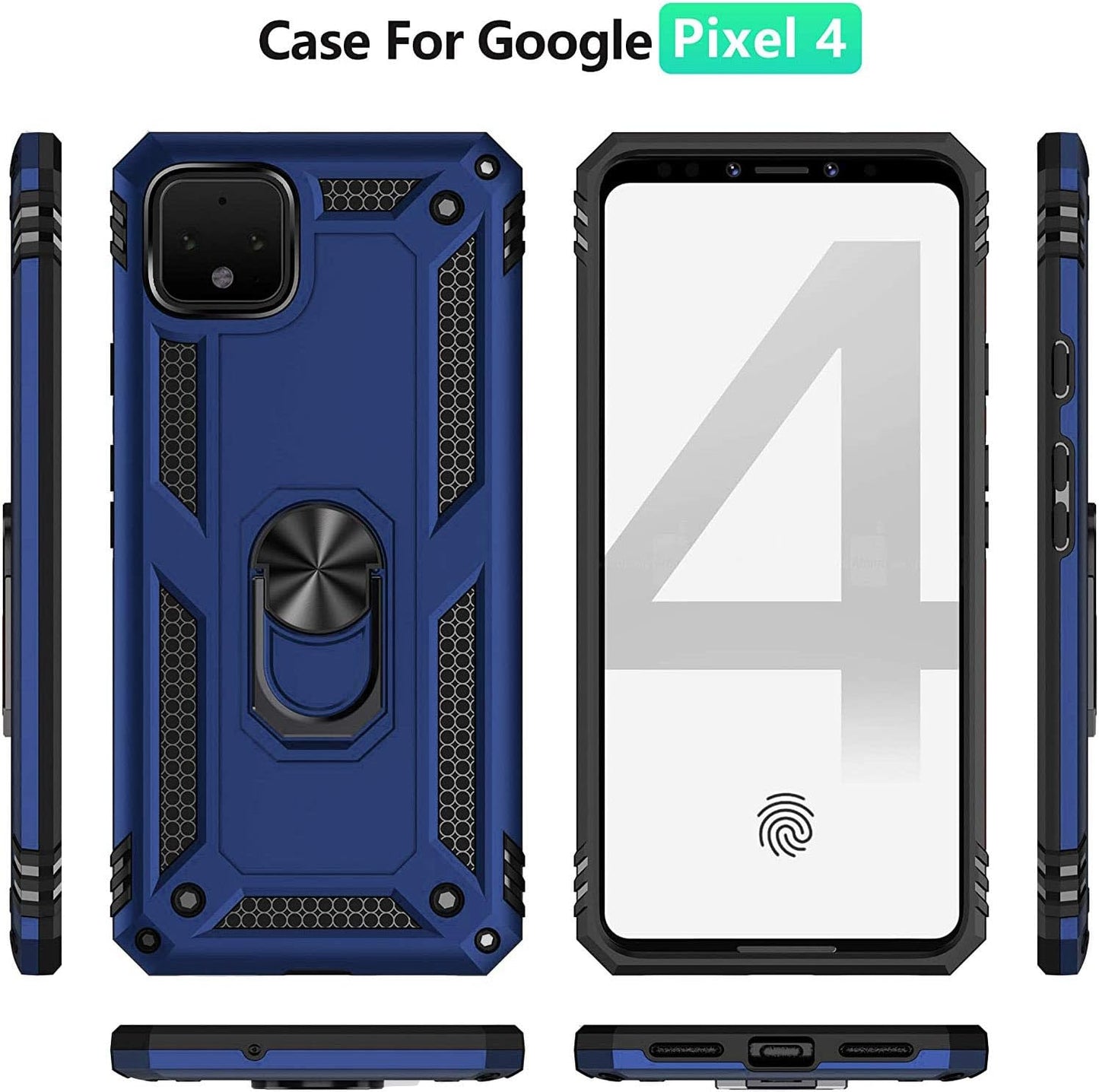 Case Compatible for Google Pixel 4 Case, Dual Layer Shockproof Protective Phone Case with Rotation Ring Kickstand for Google Pixel 4 Navy Blue