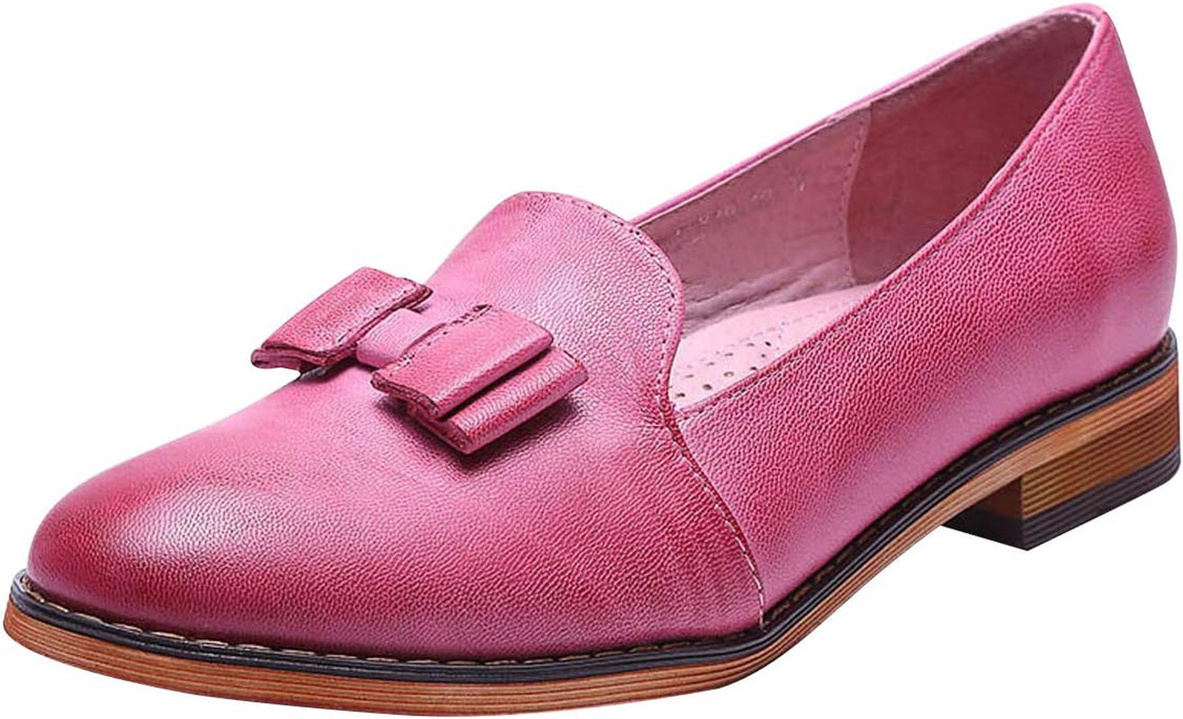 Women'S Leather Bow Penny Loafer Business Casual Slip on Flat Office Work Shoes for Ladies