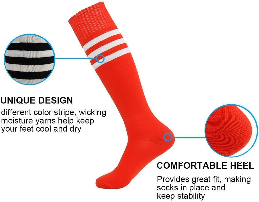 Soccer Tube Socks, Unisex Football Knee High Socks with Stripes