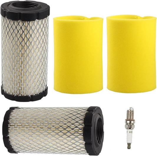 (Pack of 2) 793569 793685 Air Filter/Pre Filter with Spark Plug for Briggs and Stratton Intek 20-21 Gross HP John Deere MIU11511 GY21055 LA125 LA115 D100 D120 D110 L100 Lawn Mower Tractor