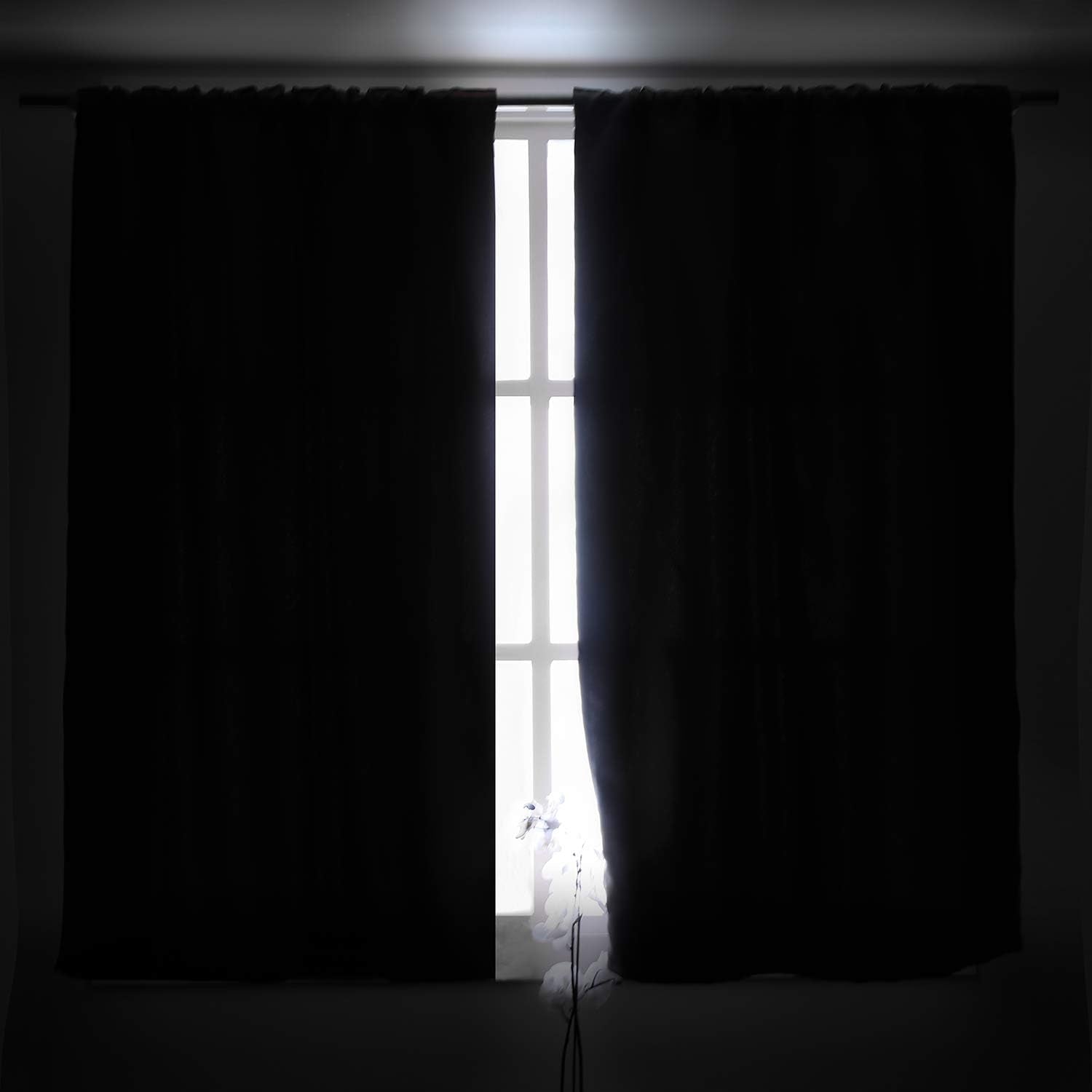 Rod Pocket and Back Tab Blackout Curtains for Bedroom - Thermal Insulated Room Darkening Curtains for Living Room , 2 Window Curtain Panels ( 42 X 63 Inch, Greyish White )