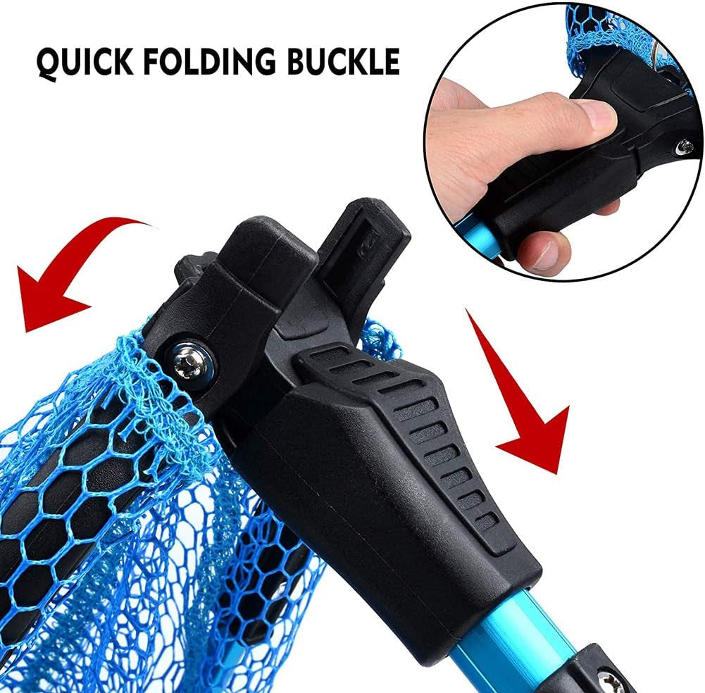 Foldable Fishing Net for Steelhead,Salmon,Kayak, Catfish, Bass,Trout Fishing,Telescopic Extending Fish Landing Net and Durable Soft Mesh for Catching&Releasing