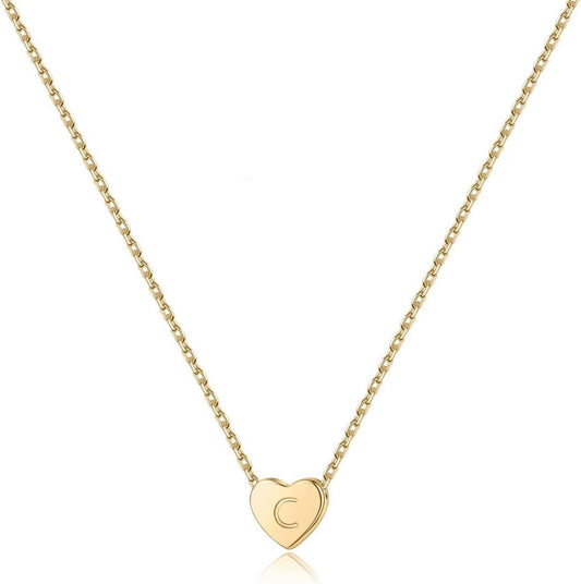 Gold Initial Necklace Gifts - Dainty Heart Letter Necklace Initial Necklaces for Teen Girls Tiny Alphabet Heart Initial Necklace Wedding Gifts for Women Kids Letter C