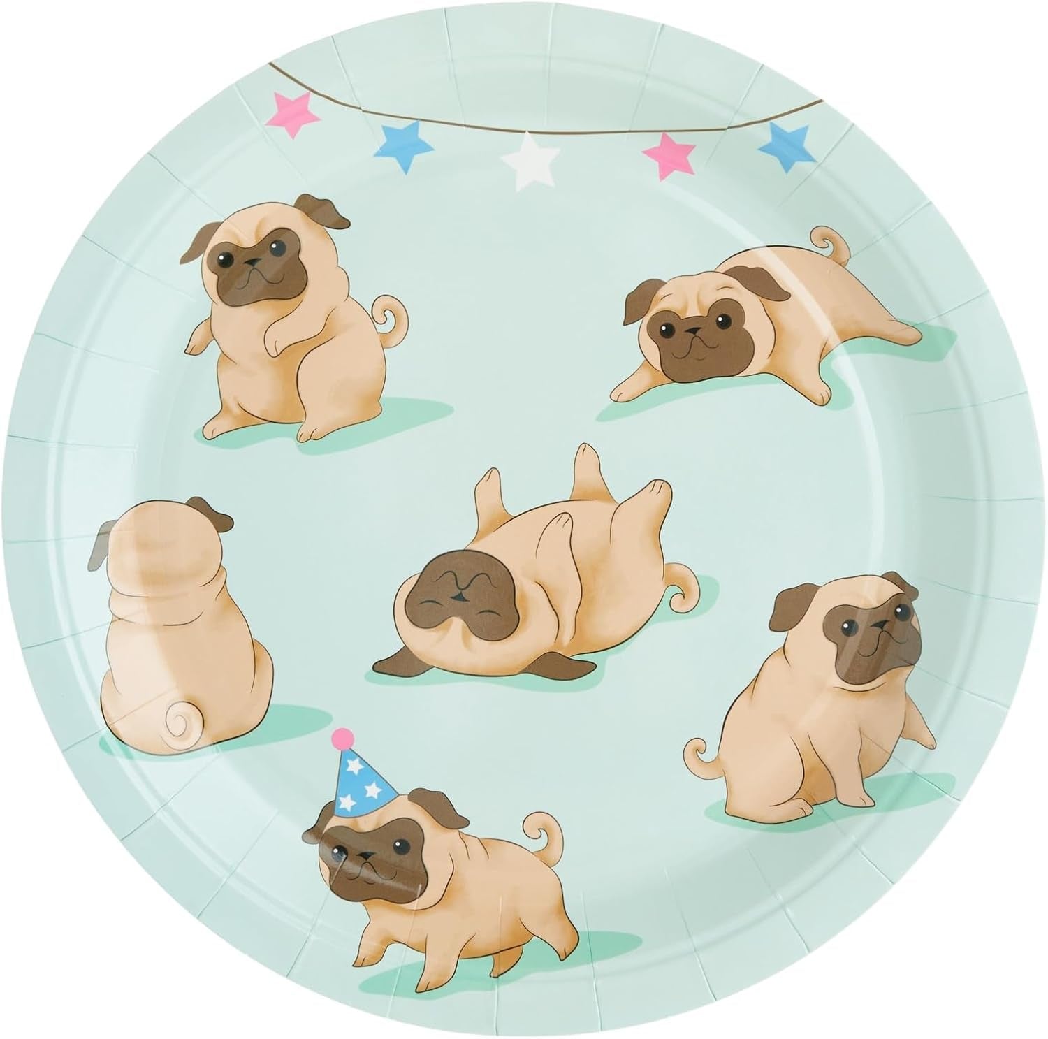 144 Piece Pug Party Supplies, Dog Birthday Decorations with Paper Plates, Napkins, Cups, and Cutlery (Serves 24)