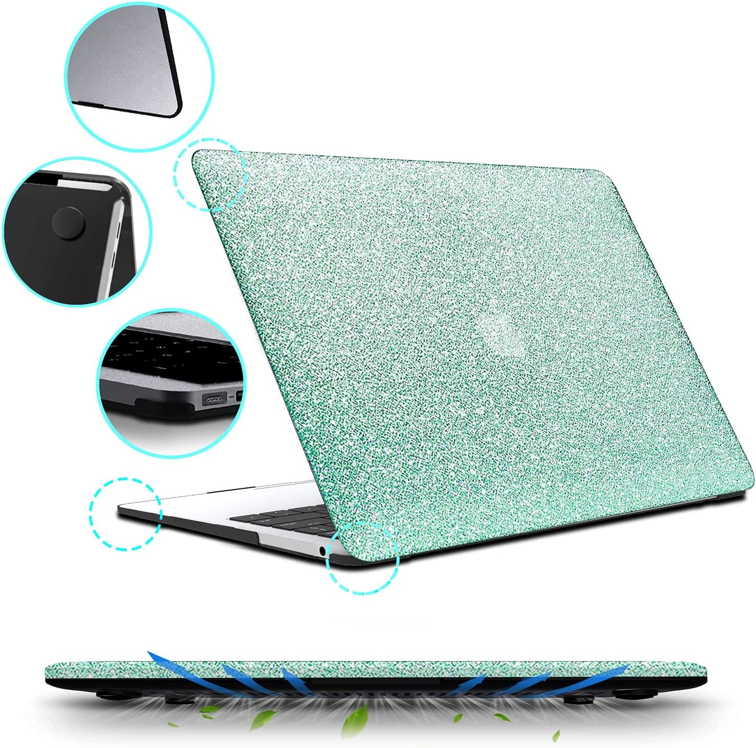 Compatible with Macbook 12 Inch Case A1534 Release 2017 2016 2015, Bling Sparkly Crystal Smooth Leather Hard Case with Keyboard Cover, Macbook 12 Inch with Retina Display, Shining Mint Green