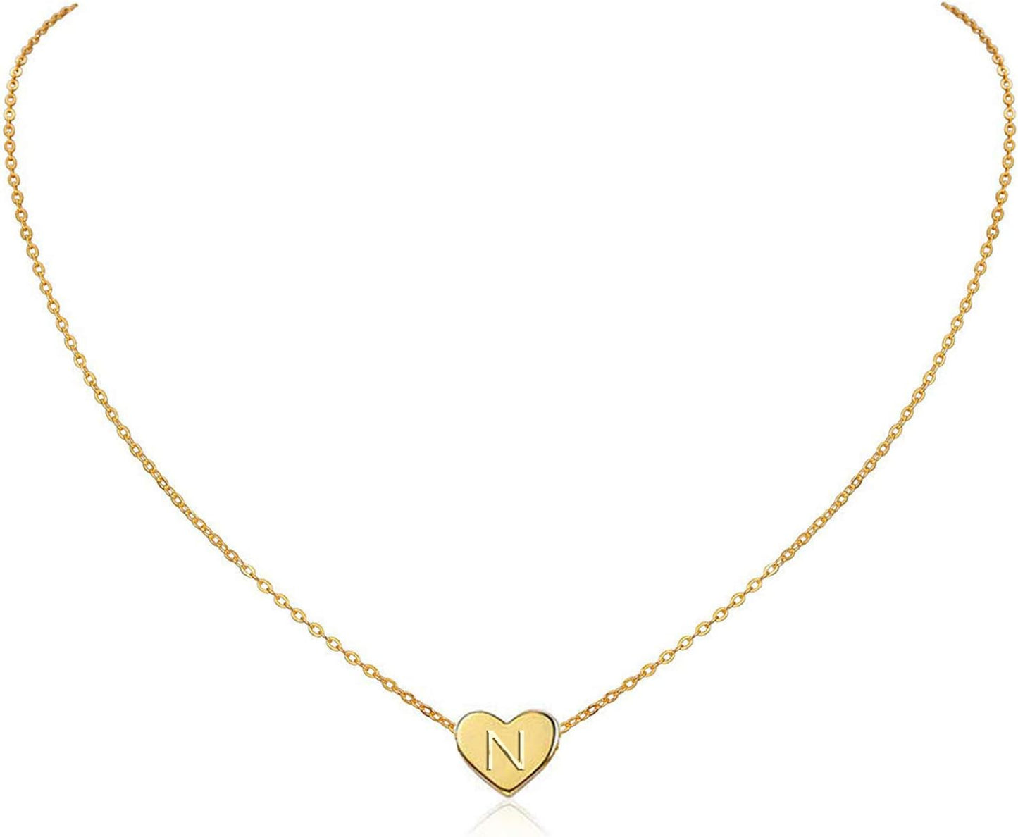 Initial Heart Necklace,18K Gold Plated Stainless Steel Tiny Heart Letter Necklace Personalized Monogram Name Necklace for Women