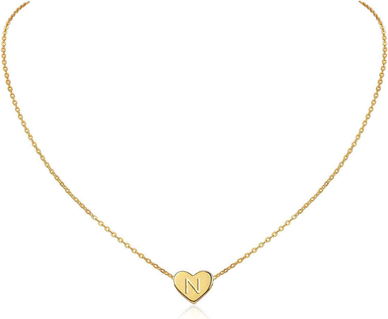 Initial Heart Necklace,18K Gold Plated Stainless Steel Tiny Heart Letter Necklace Personalized Monogram Name Necklace for Women